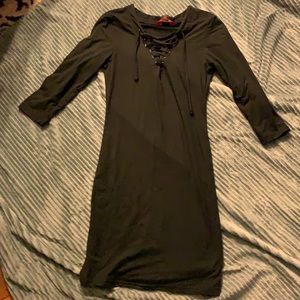 NWOT bodycon black dress with lace up v neck